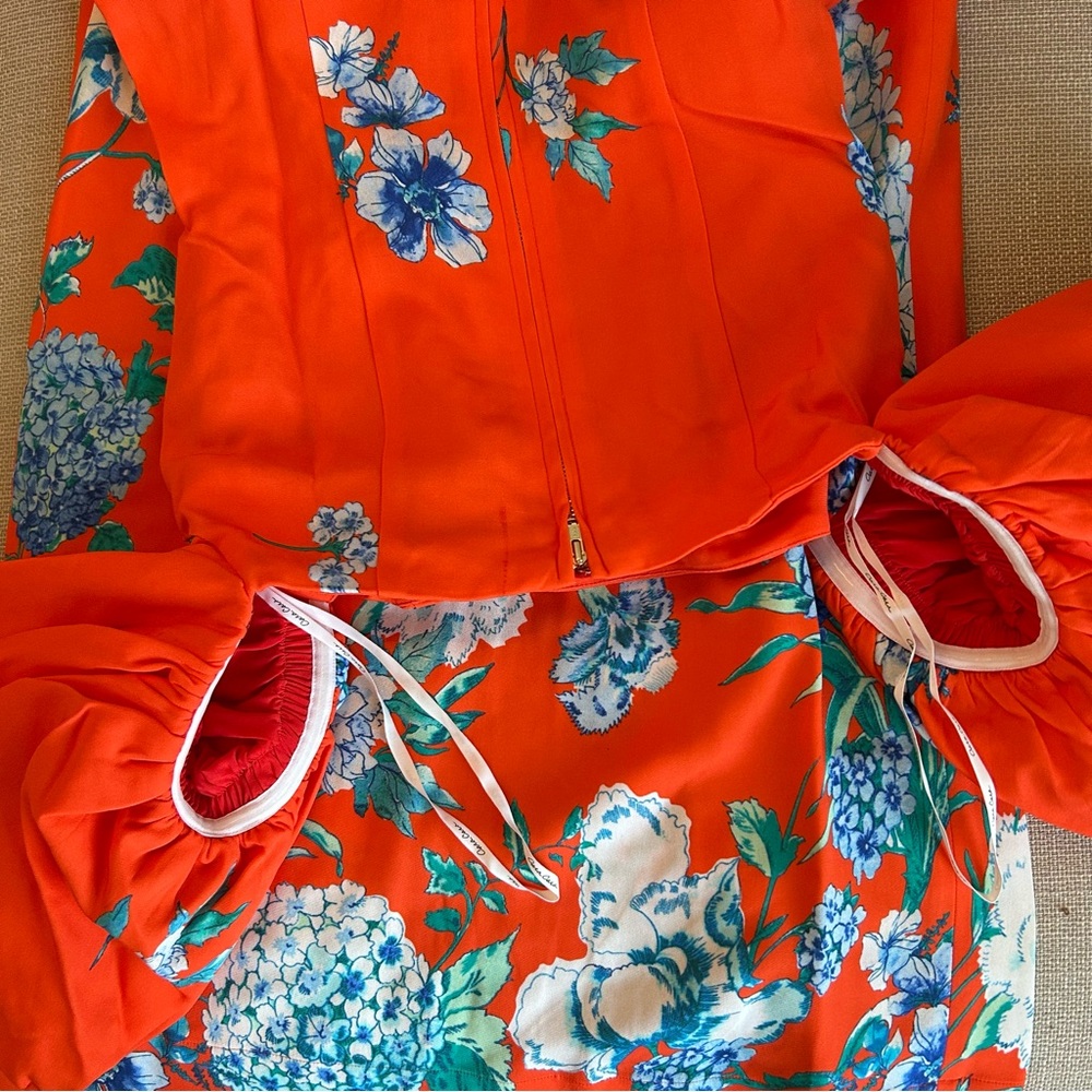 NEW Cara Cara Puff Sleeve Karene Midi Dress - Orange Red Floral - Picture 9 of 11